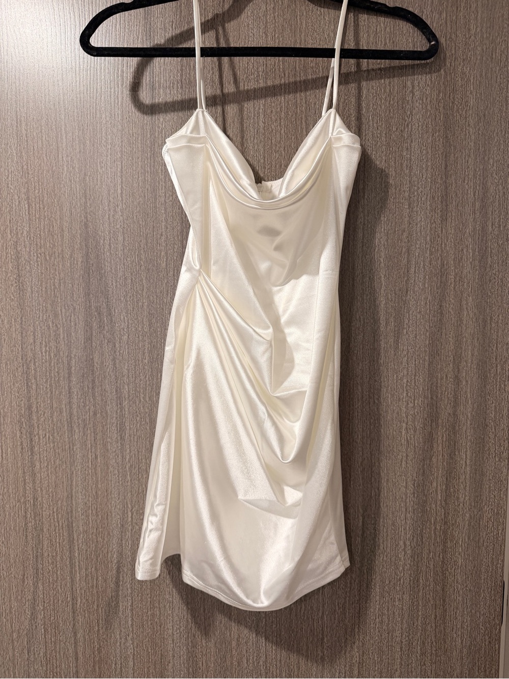 Silky White Lucy in the Sky Dress with Cowl Neck